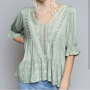 POL Victorian Romantic Sage Green Blouse Tunic Top NWT